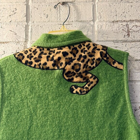 Lisa International Green Boiled Wool Leopard Cat Vest | Vintage Novelty - Picture 8 of 10
